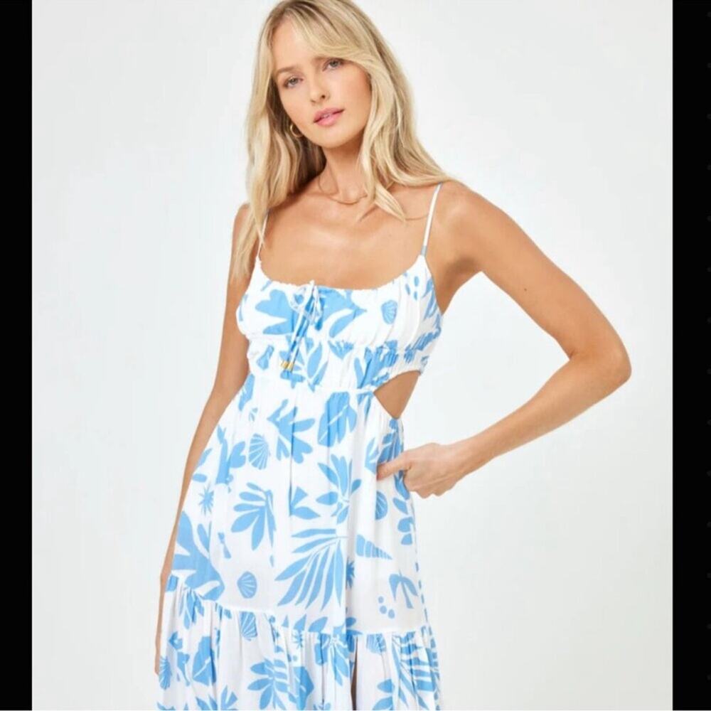 l*space White and Light Blue Floral Maxi Dress with Side Slit - Picture 6 of 15